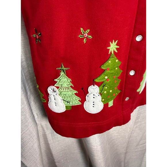 Classic Elements Christmas Tree Snowman Embroidered Sweatshirt Cardigan Womens M - Picture 4 of 8
